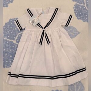 NWT Feltman Bros 24M White Sailor Dress with Navy Trim